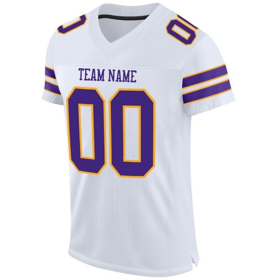 Custom Football Mesh Purple-Gold Jersey Authentic White