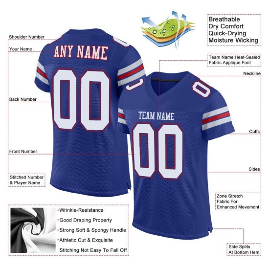 Authentic Custom Mesh Football White-Red Royal Jersey