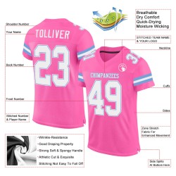 Pink Football Blue Mesh White-Light Custom Jersey Authentic Pink Football Blue Mesh White-Light Custom Jersey Authentic