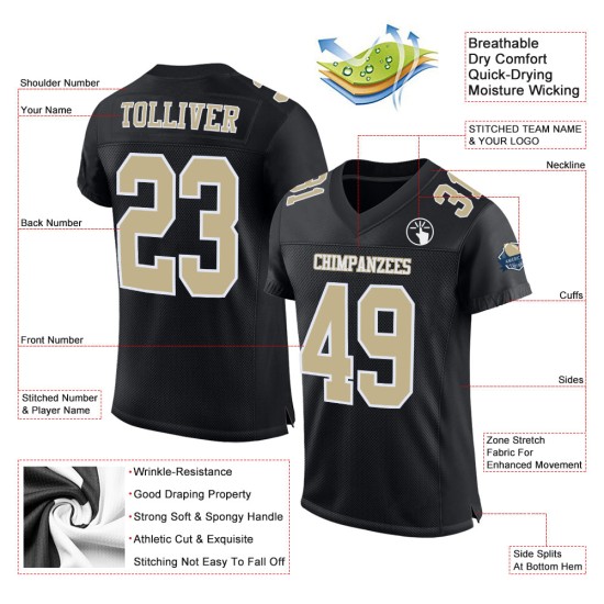 Vegas Football Gold-White Authentic Custom Black Mesh Jersey
