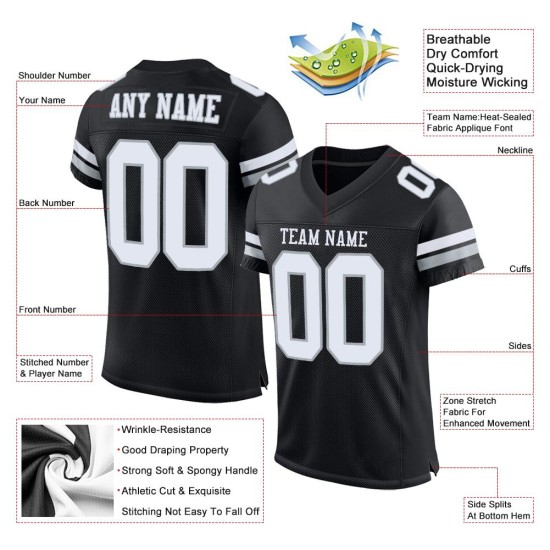 White-Silver Authentic Custom Black Mesh Jersey Football White-Silver Authentic Custom Black Mesh Jersey Football