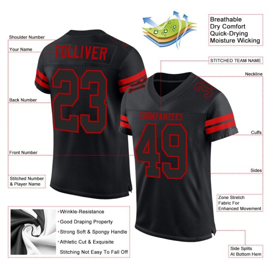 Jersey Black Mesh Football Custom Black-Red Authentic