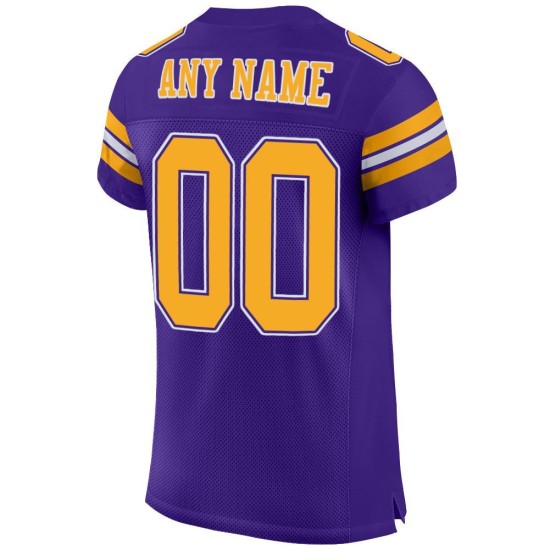 Authentic Football Custom Jersey Purple Mesh Gold-White