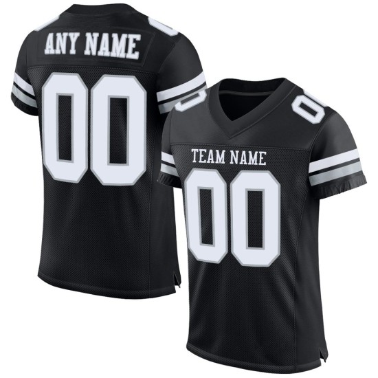White-Silver Authentic Custom Black Mesh Jersey Football White-Silver Authentic Custom Black Mesh Jersey Football
