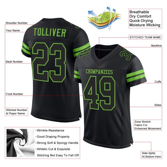 Football Green Black-Neon Mesh Custom Jersey Authentic Black