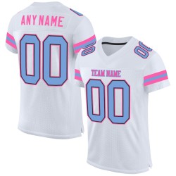 Light White Football Blue-Pink Custom Authentic Jersey Mesh