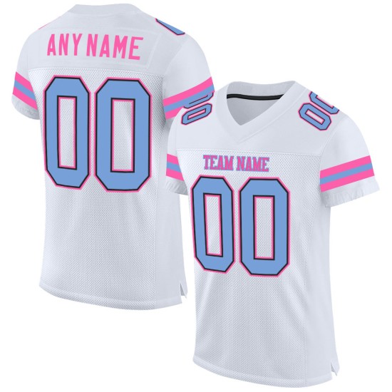 Light White Football Blue-Pink Custom Authentic Jersey Mesh