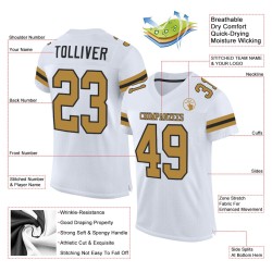 White Authentic Custom Old Jersey Gold-Black Football Mesh White Authentic Custom Old Jersey Gold-Black Football Mesh