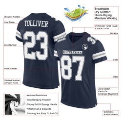Mesh Football Jersey Custom Navy Authentic White-Gray Mesh Football Jersey Custom Navy Authentic White-Gray