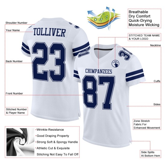 Navy-White Mesh Jersey Authentic Custom White Football Navy-White Mesh Jersey Authentic Custom White Football