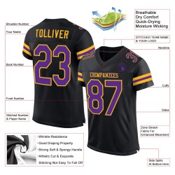 Mesh Football Jersey Custom Authentic Purple-Gold Black Mesh Football Jersey Custom Authentic Purple-Gold Black