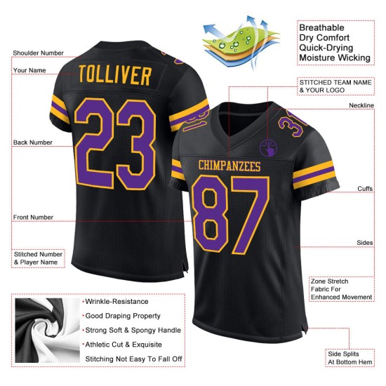 Mesh Football Jersey Custom Authentic Purple-Gold Black