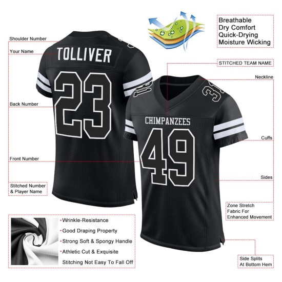 Football Custom Black-White Authentic Jersey Mesh Black