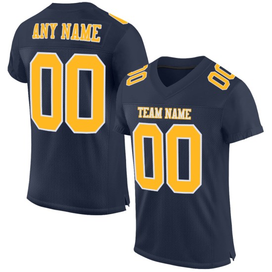 Navy Mesh Jersey Football Gold-White Custom Authentic