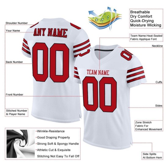 Football Authentic Custom Jersey Red-Black Mesh White