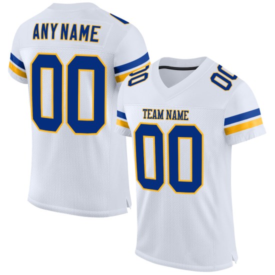 Football Authentic White Custom Mesh Jersey Royal-Gold