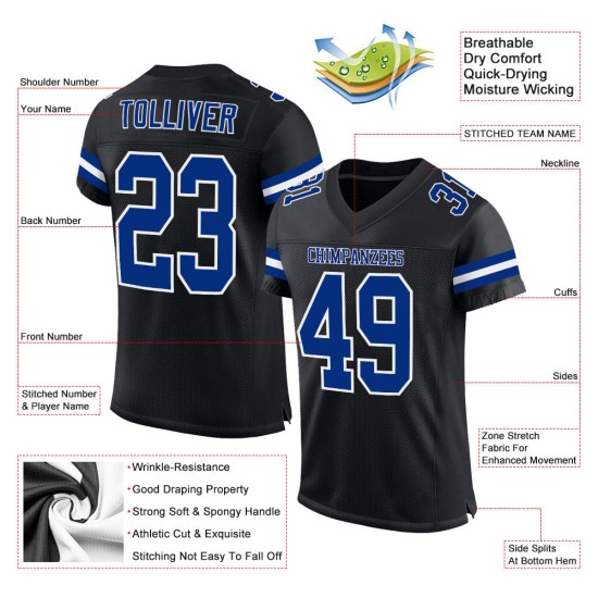 Custom Mesh Football Black Royal-White Jersey Authentic