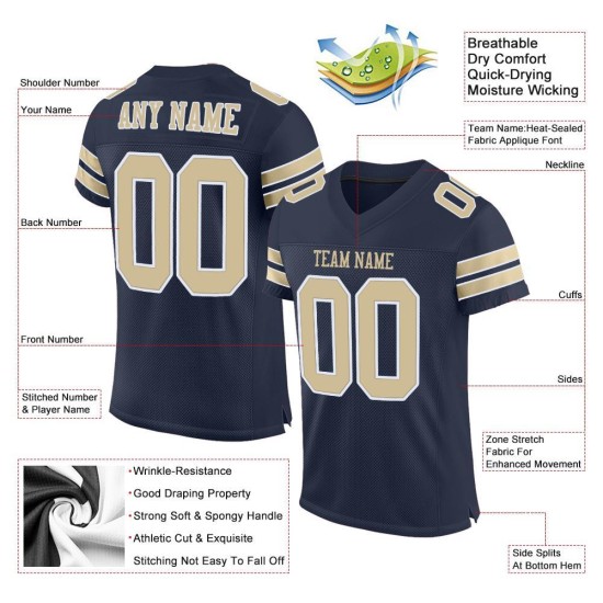 Custom Jersey Football Gold-White Mesh Navy Vegas Authentic