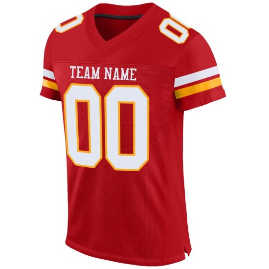 Custom White-Gold Authentic Mesh Jersey Red Football
