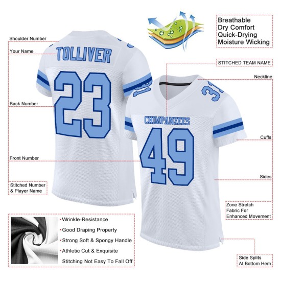 Light White Mesh Blue-Royal Authentic Football Jersey Custom