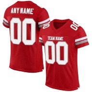 Authentic White-Gray Mesh Football Jersey Custom Red