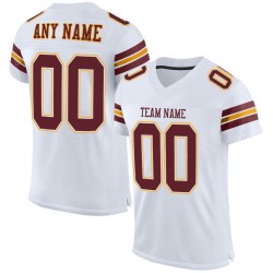 Burgundy-Gold Mesh White Authentic Jersey Football Custom