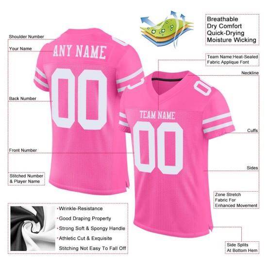 Football Jersey Authentic Pink White Custom Mesh